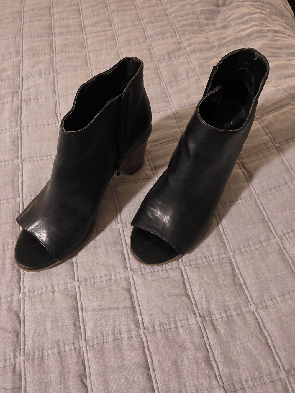 Black Peep-Toe Ankle Booties